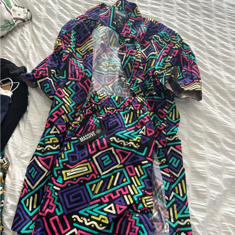 Massive Neon Button Up Shirt & Shorts